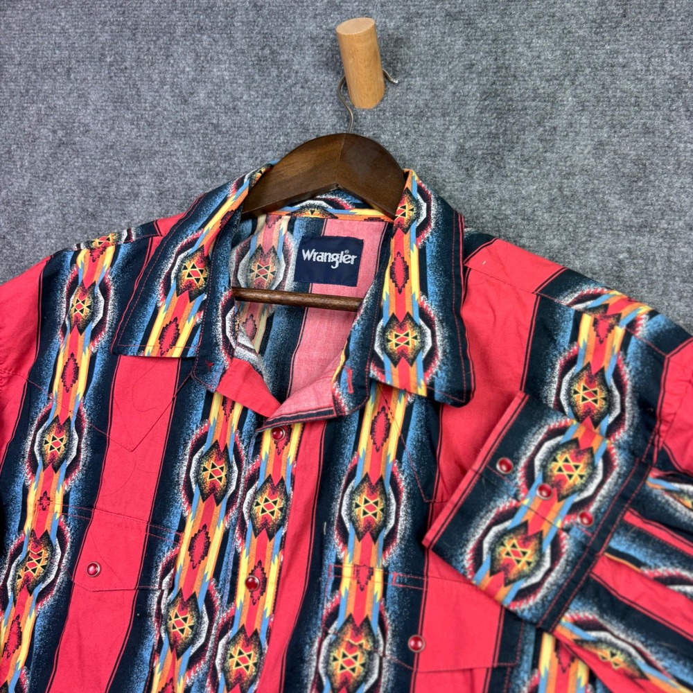 Wrangler Western Shirt Mens XXL Red Aztec Stripe Pearl Snap Long Sleeve Cowboy